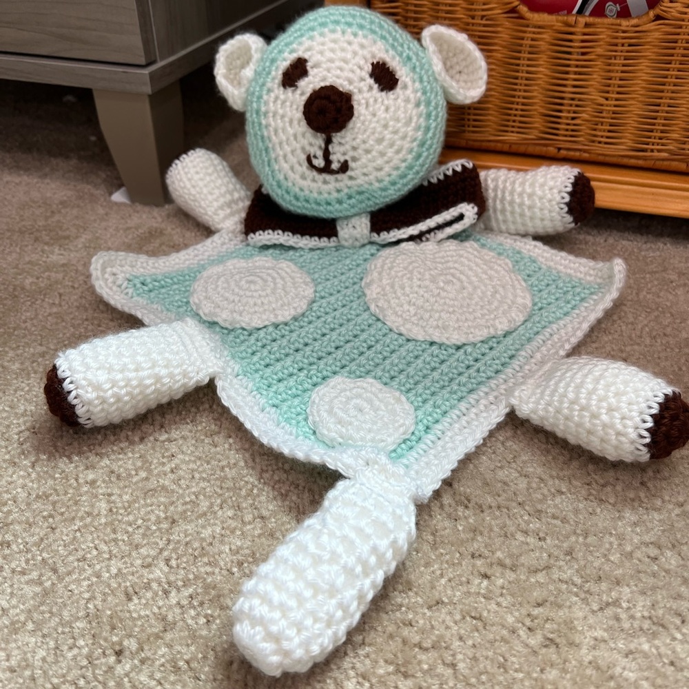 Handmade Crocheted Lamb Lovey - Mint and White with Brown accents